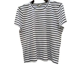 Madewell Striped Cotton Crewneck Tee – White & Brown – Size L